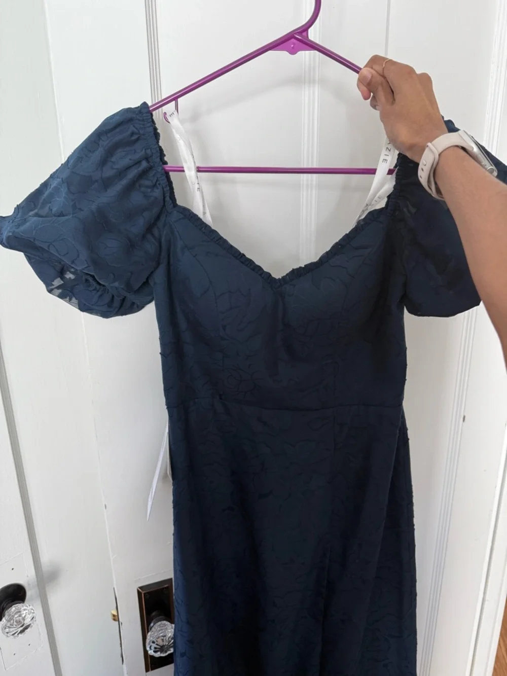 NWT Navy Puff-Sleeve Midi Dress - Picture 3 of 4